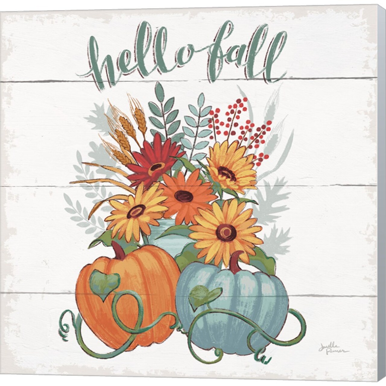 Fall Fun II - Gray and Blue Pumpkin by Janelle Penner 12" x 12" Canvas Wall Art